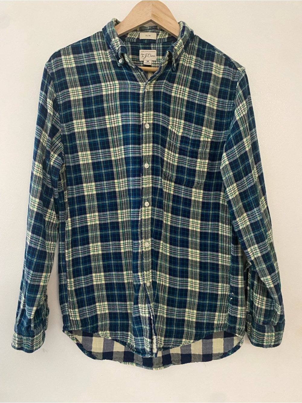 J.Crew Slim Plaid Button Down Shirt Medium Blue Green Cotton Boyfriend Style